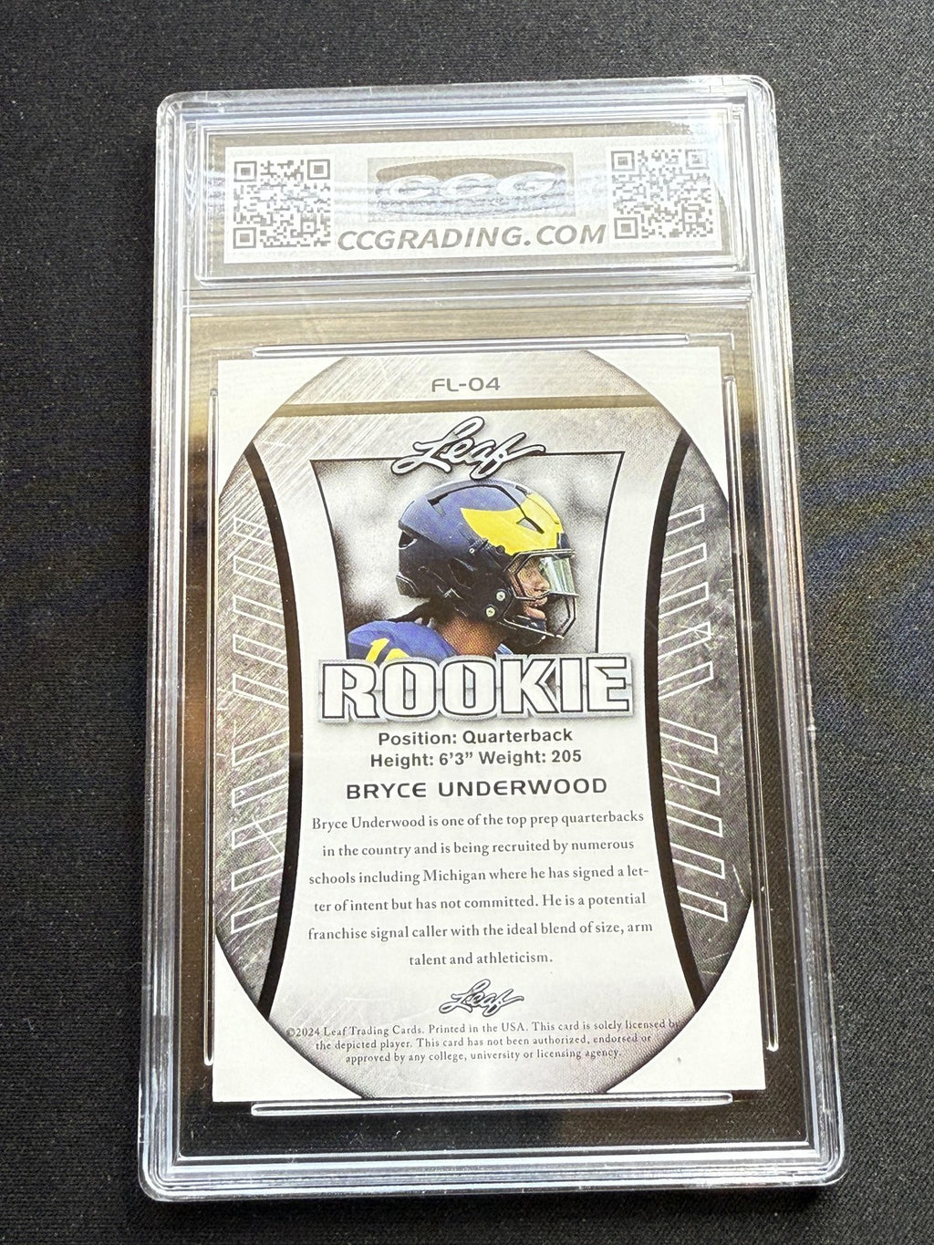 Bryce Underwood 2024 Leaf Rookie Flag CCG 9.5 RC