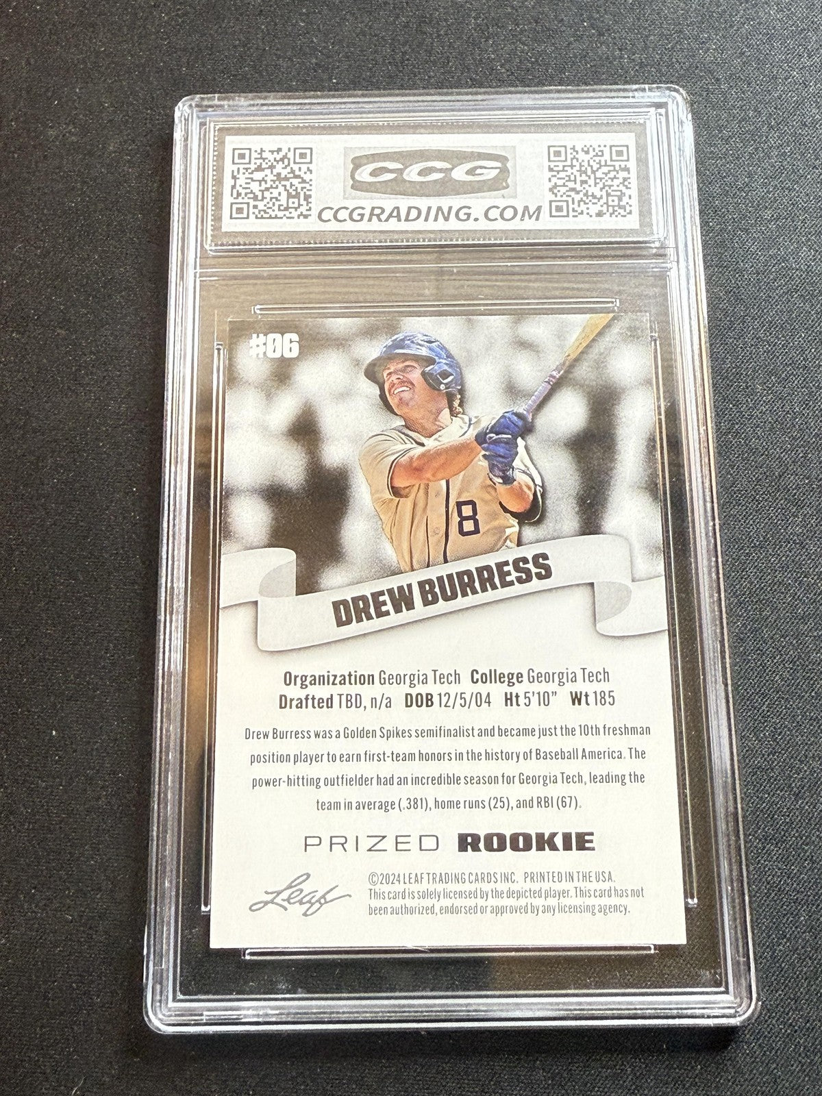Drew Burress 2024 Leaf Prized Rookie CCG 10 Rookie