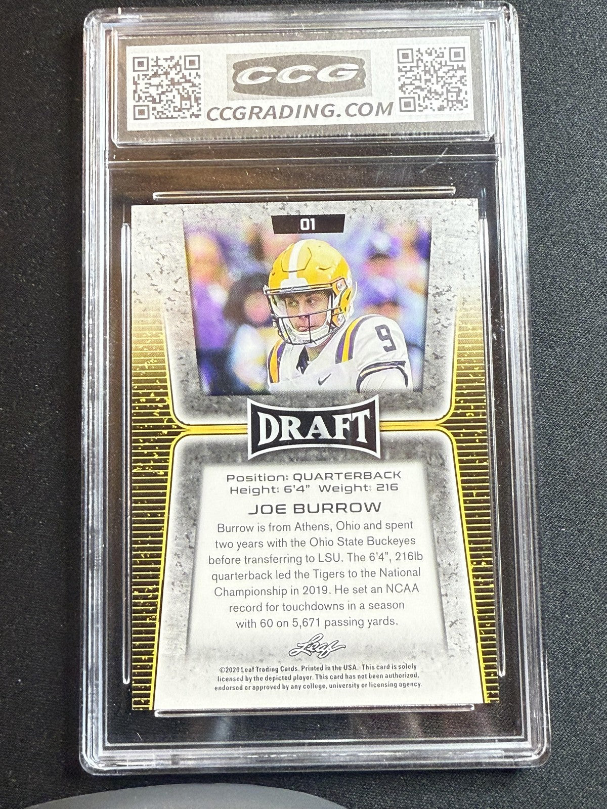 Joe Burrow 2020 Leaf Draft 01 CCG 9.5 RC