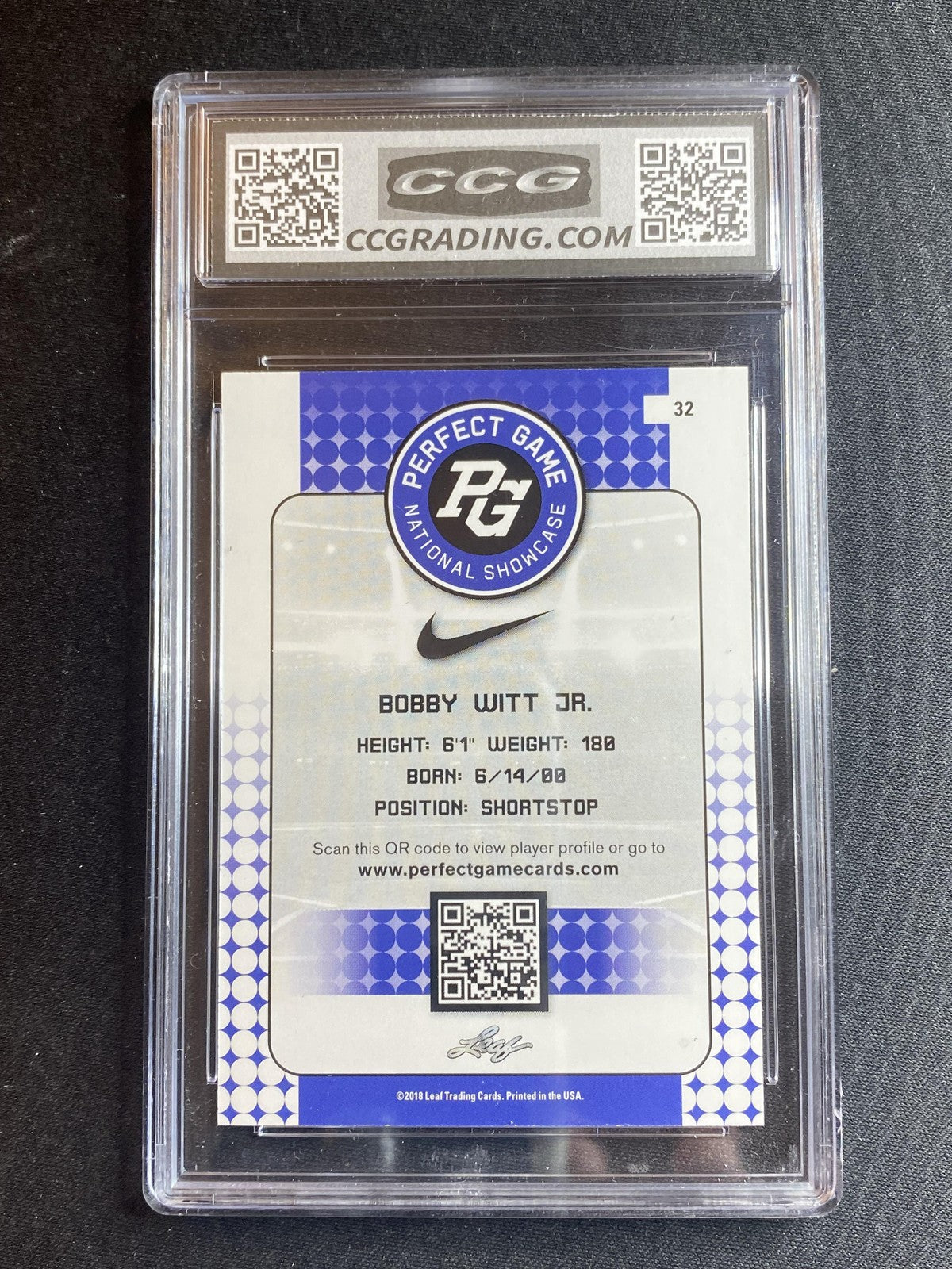 Bobby Witt Jr. 2018 Leaf Perfect Game 32 National Showcase CCG 10 RC