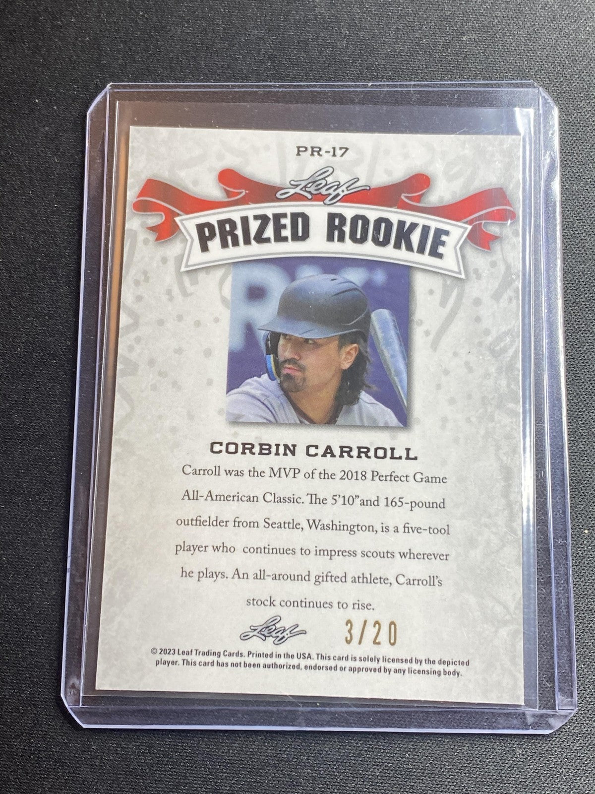 Corbin Carroll 2023 Leaf Prized Metal Rookie PR17 Blue /20 RC
