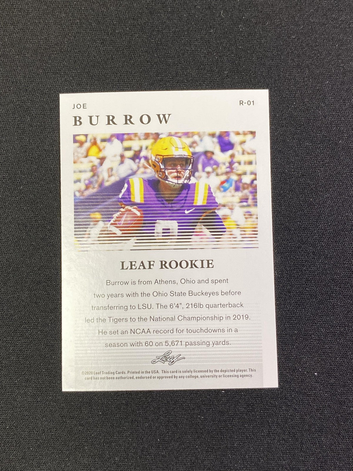 Joe Burrow 2020 Leaf Rookie Purple /10 RC Bengals