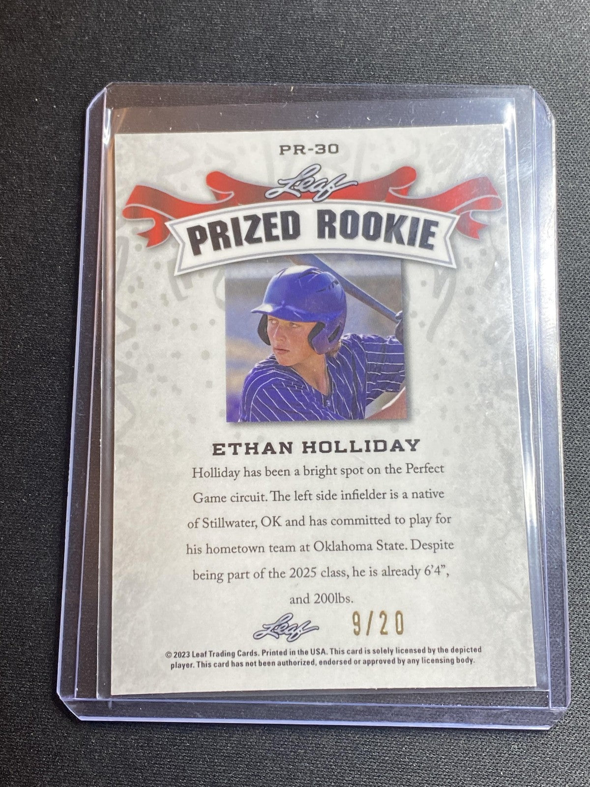 Ethan Holliday 2023 Leaf Prized Metal Rookie PR30 Blue /20 RC