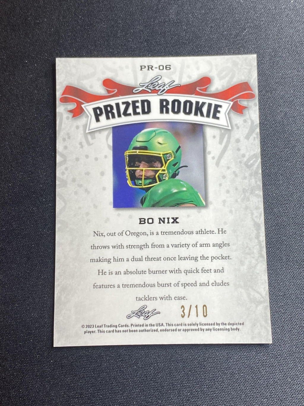 Bo Nix 2023 Leaf Prized Metal Rookie PR06 Pink /10 RC
