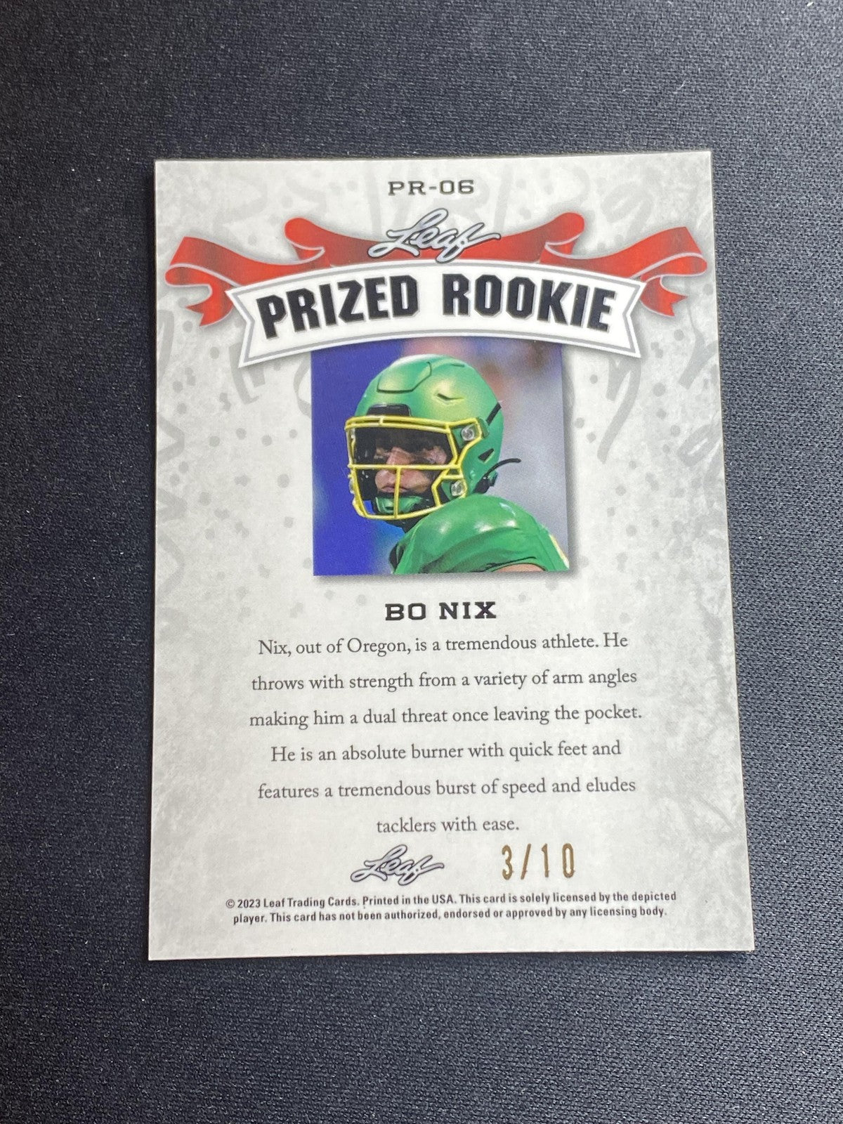 Bo Nix 2023 Leaf Prized Metal Rookie PR06 Pink /10 RC