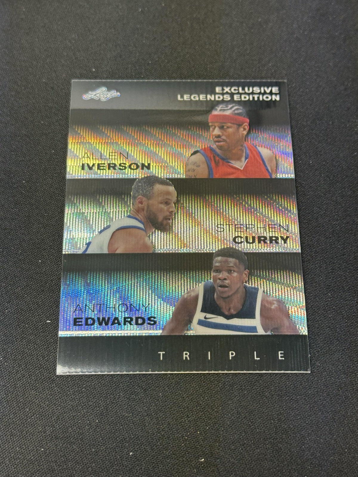 Allen Iverson / Stephen Curry / Anthony Edwards 2024 Leaf Metal Trio Black /7 RC