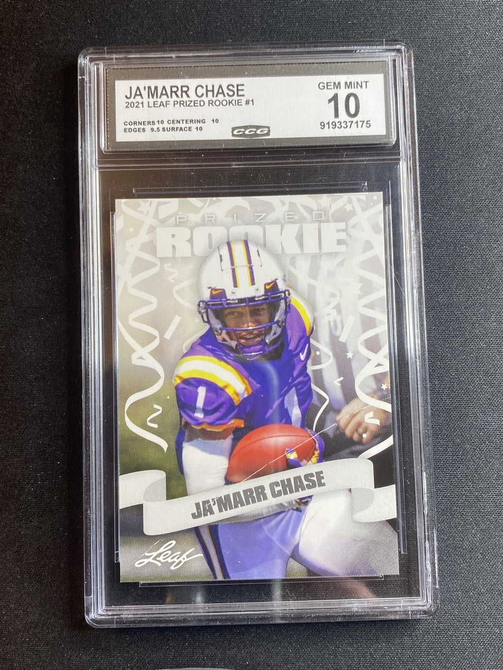 Ja'Marr Chase 2021 Leaf Prized Rookie 1 CCG 10 RC