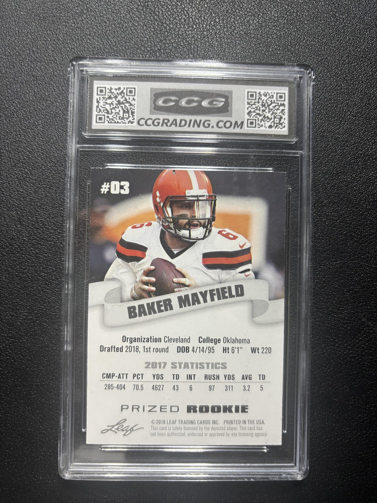 Baker Mayfield 2018 Leaf Prized Rookie CCG 8.5 RC
