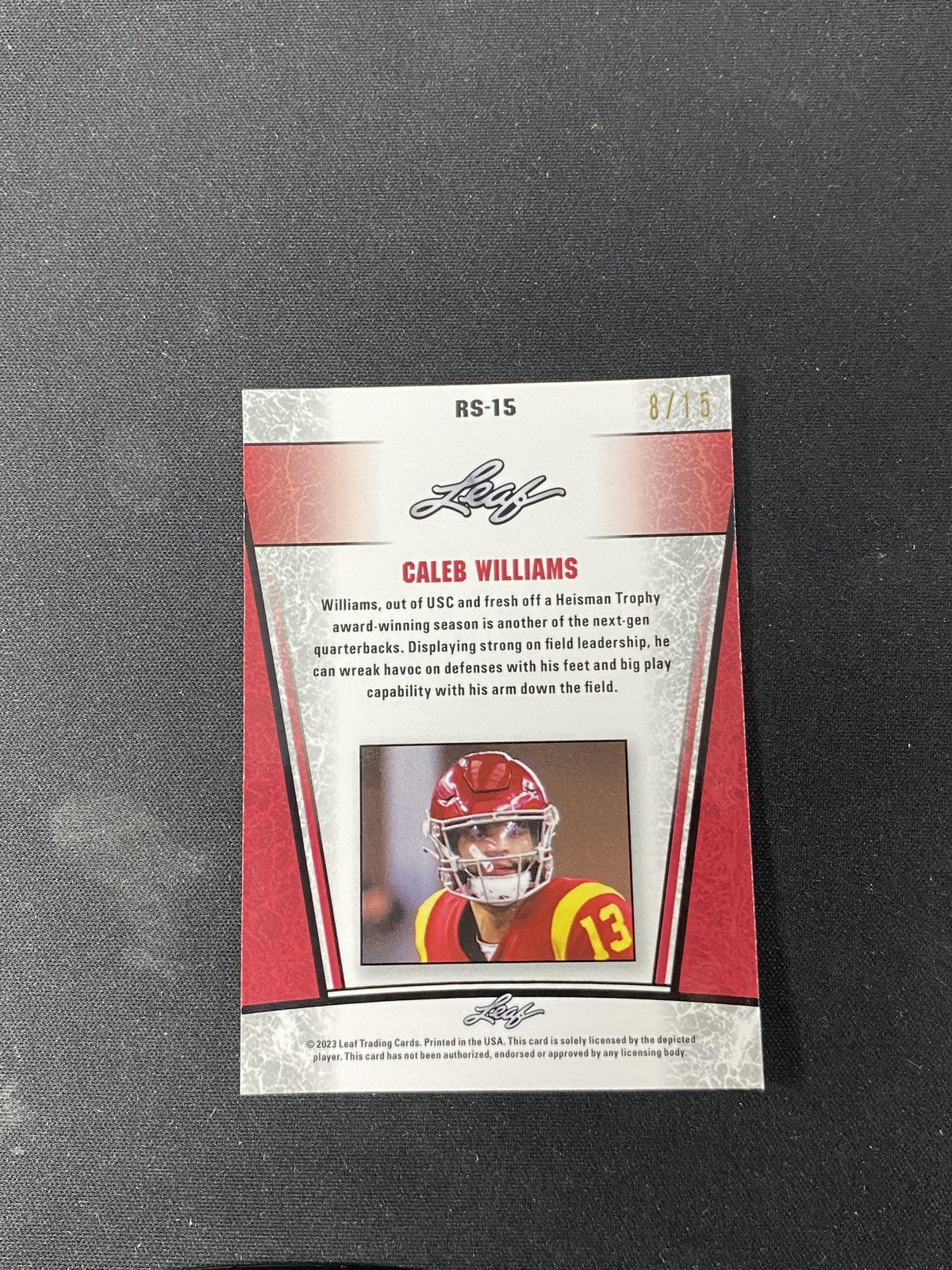Caleb Williams 2023 Leaf Metal Rookie Purple /15 RC