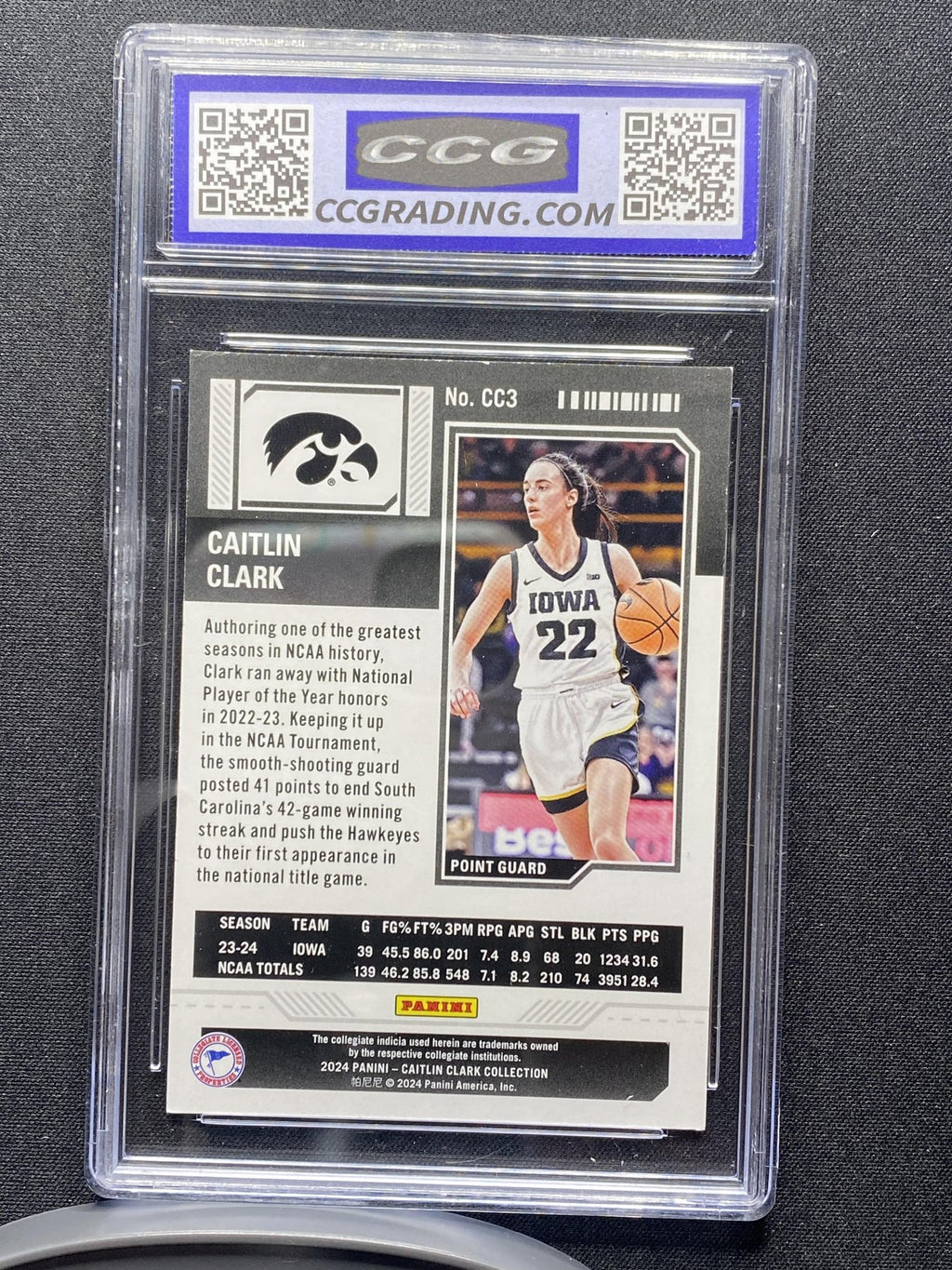 2024 Panini Caitlin Clark Collection CC3 Season Ticket CCG 10