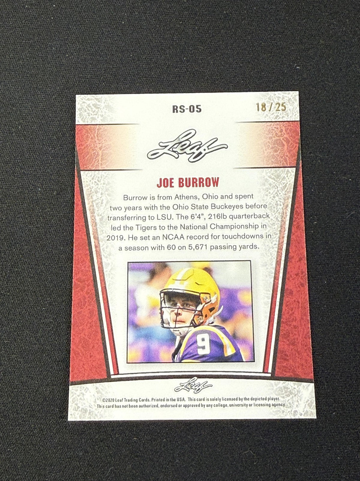 Joe Burrow 2020 Leaf Metal Silver Rookie /25 RC Cincinnati Bengals