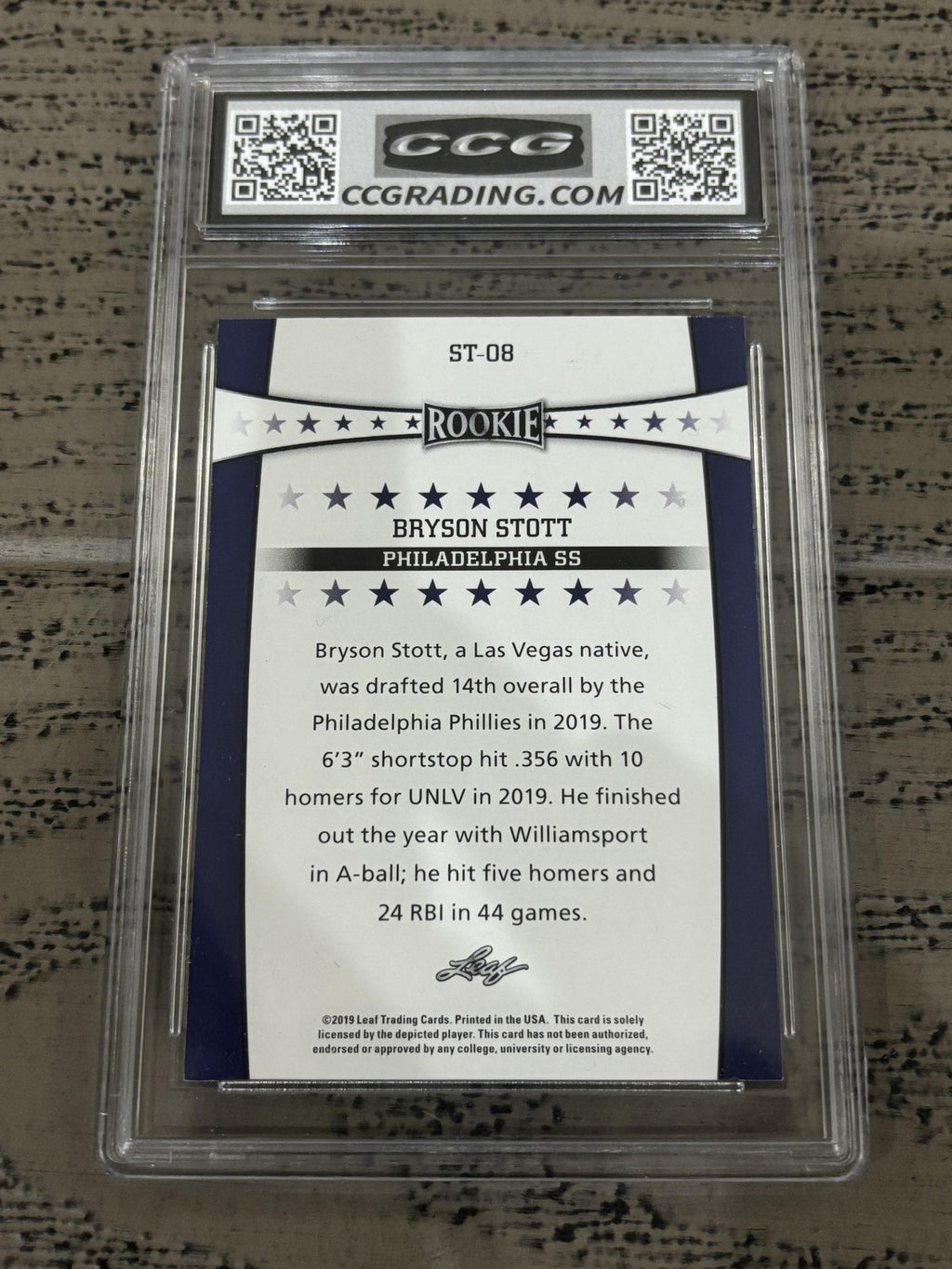 Bryson Stott 2019 Leaf Rookie Stars CCG 10 RC