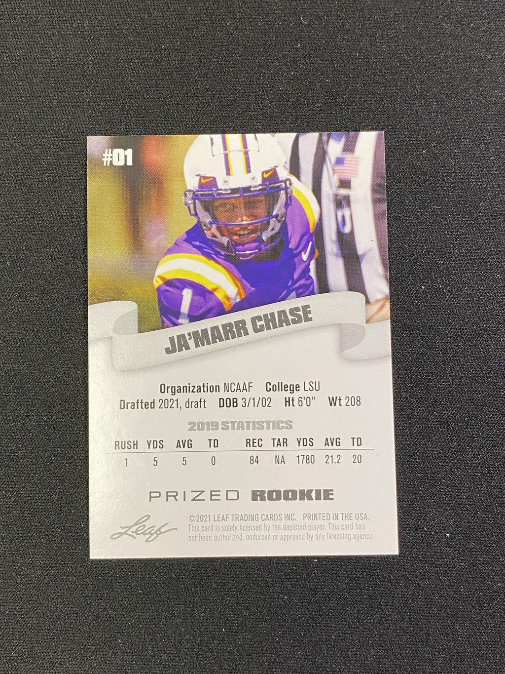 Ja'Marr Chase 2021 Leaf Prized Rookie Orange 1/1 CCG Bengals Rookie