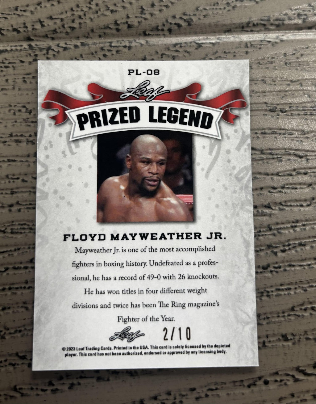 Floyd Mayweather Jr. 2023 Leaf Prized Legend Metal Pink /10 RC