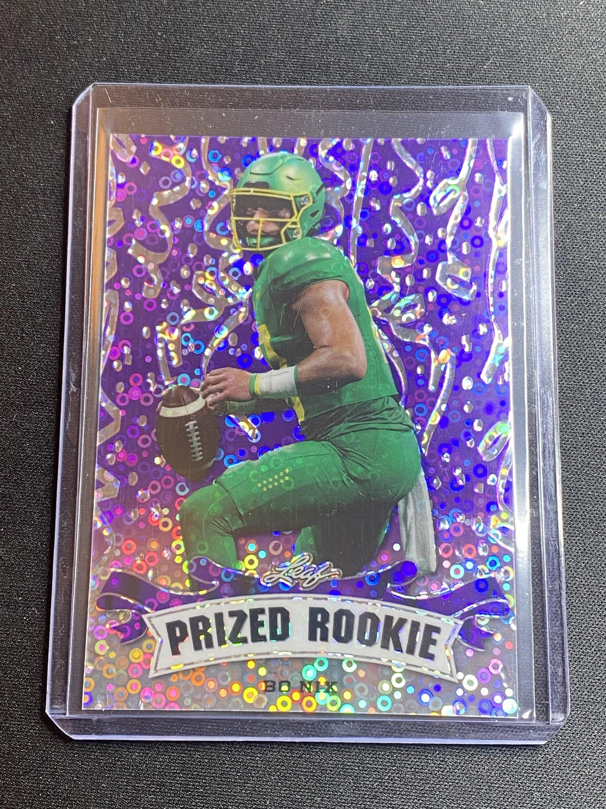 Bo Nix 2023 Leaf Prized Metal Rookie PR06 Purple /15 RC