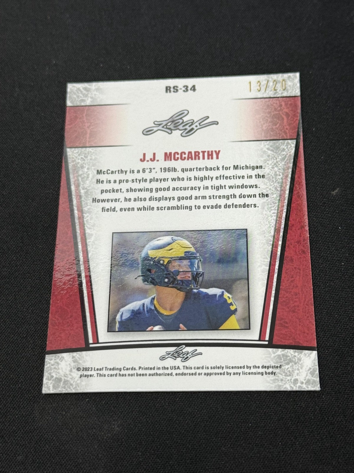 JJ McCarthy 2023 LEAF Metal Rookie Blue /20 RC Vikings