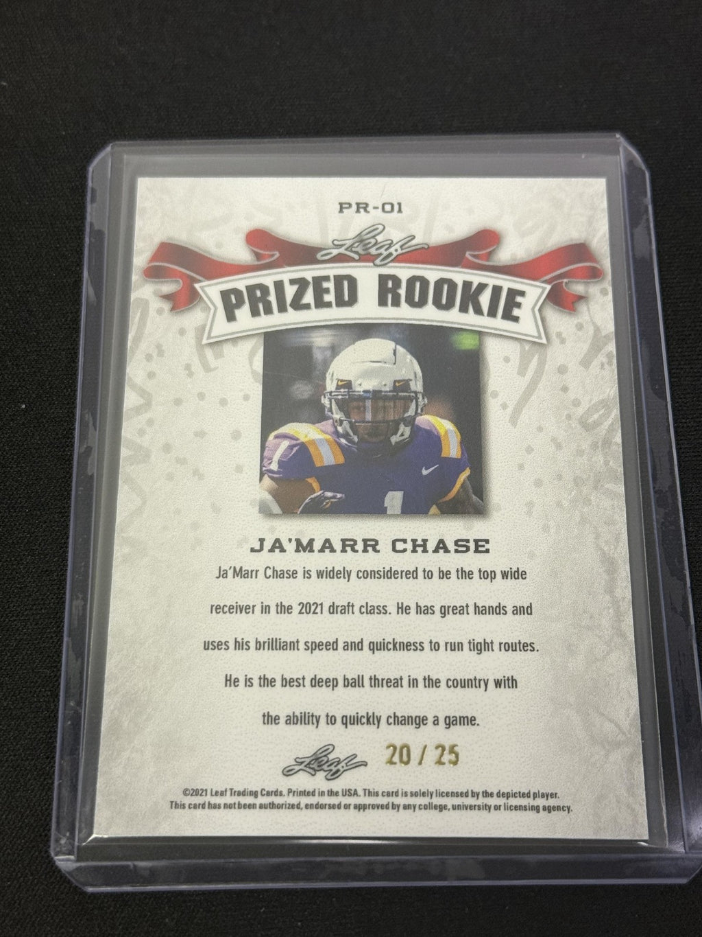 Ja'Marr Chase 2021 Leaf Prized Rookie /25 RC Cincinnati Bengals