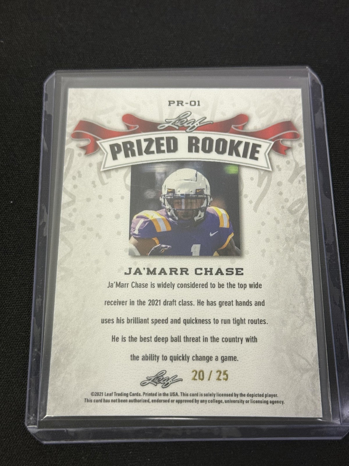 Ja'Marr Chase 2021 Leaf Prized Rookie /25 RC Cincinnati Bengals