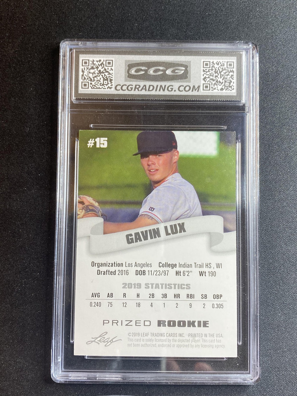 Gavin Lux 2019 Leaf Prized Rookie 15 CCG 10 RC