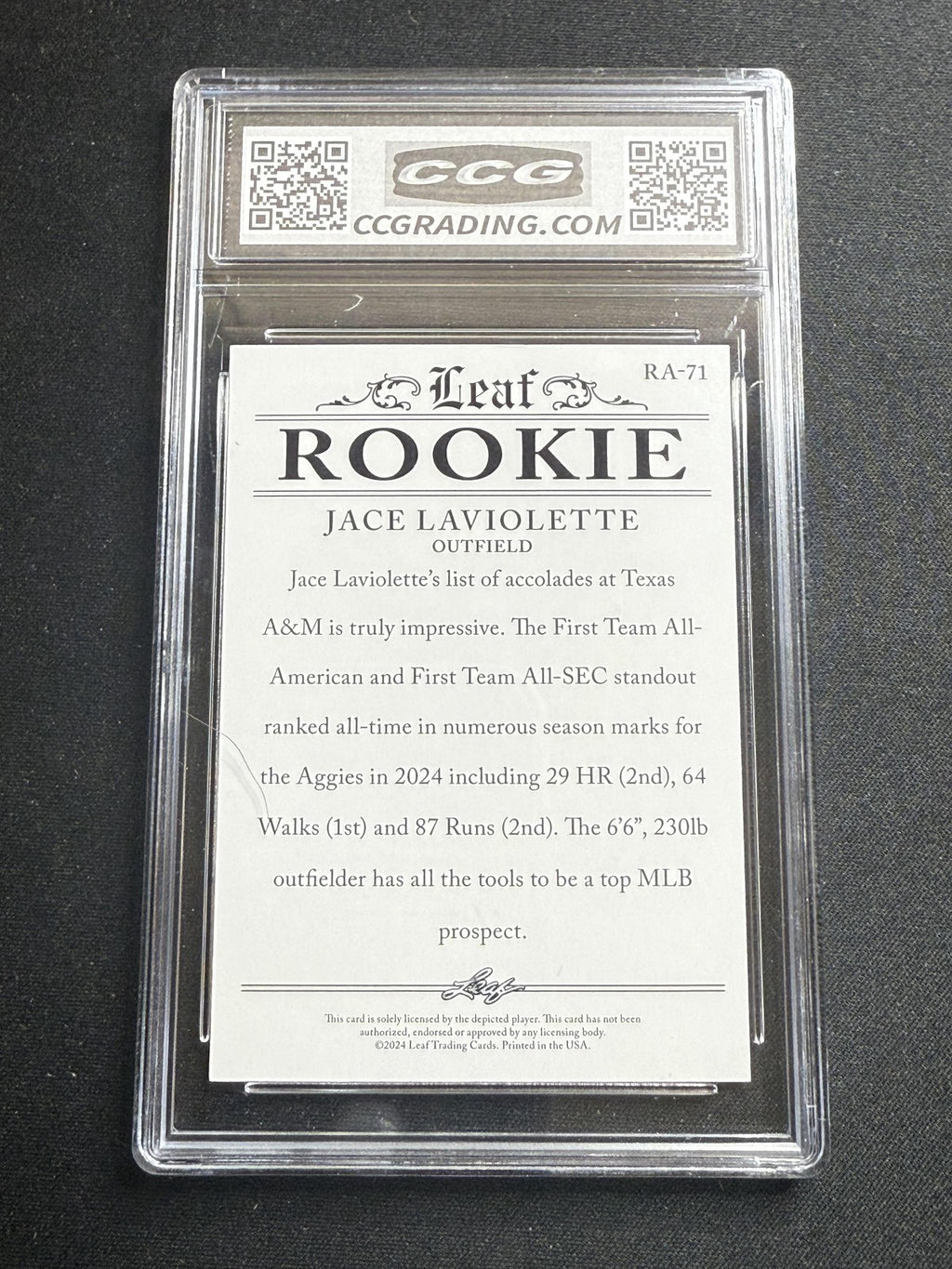 Jace Laviolette 2024 Leaf Rookie Achievement CCG 10 Rookie