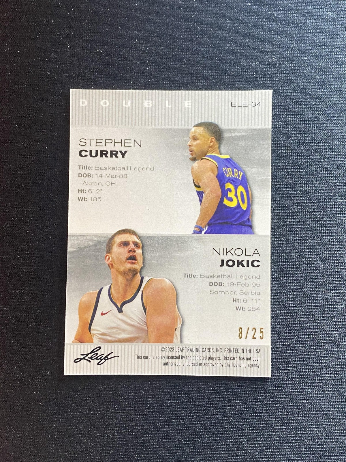 Curry / Jokic 2023 Leaf METAL Exclusive Edition Dual ELE34 Silver Pulsar /25 RC