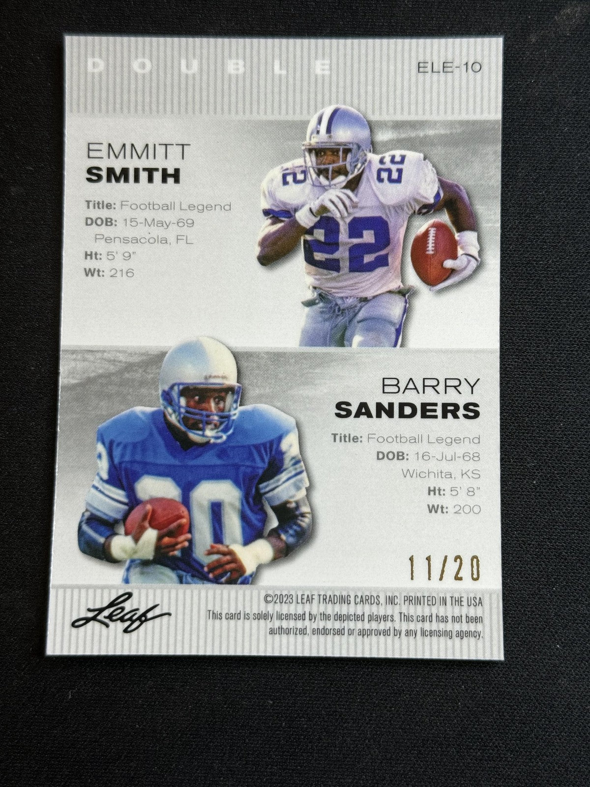 Emmitt Smith / Barry Sanders 2023 Leaf Metal Dual Blue /20 RC