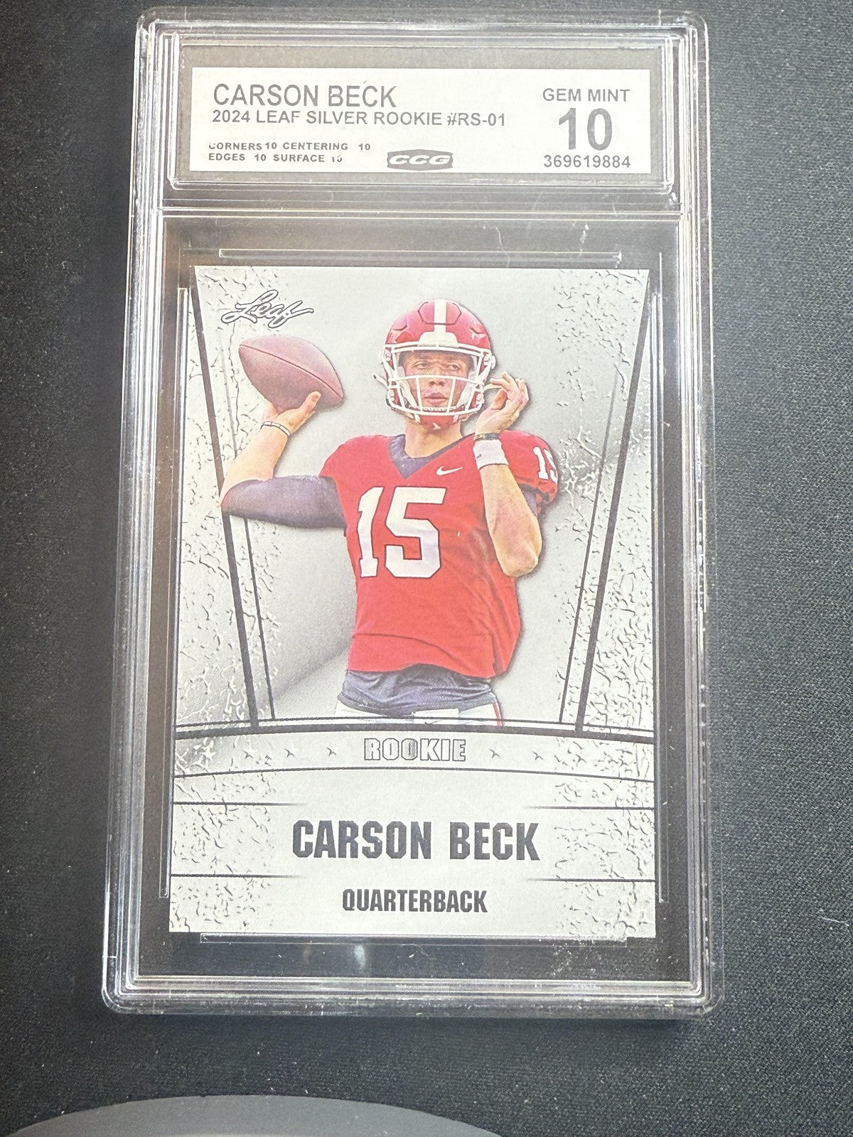 Carson Beck 2024 Leaf Silver Rookie CCG 10 Miami Rookie