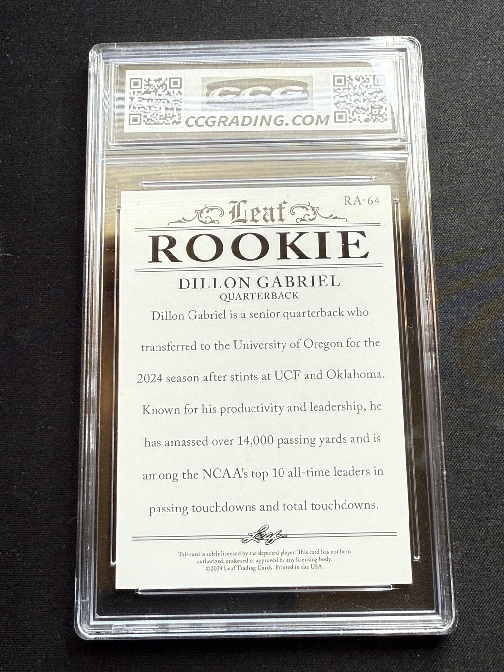 Dillon Gabriel 2024 Leaf Rookie Achievement CCG 10 RC