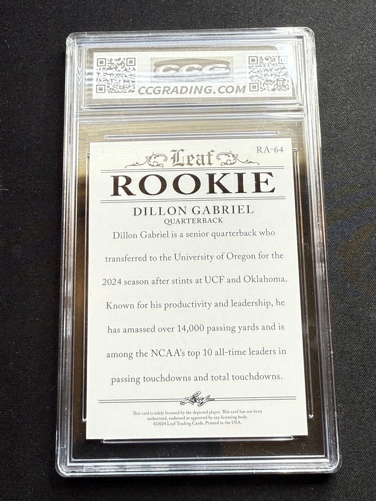 Dillon Gabriel 2024 Leaf Rookie Achievement CCG 10 RC
