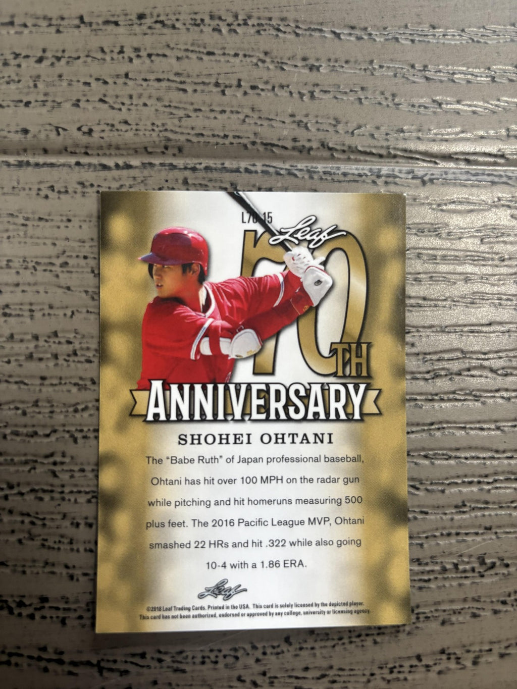 Shohei Ohtani 2018 Leaf 70th Anniversary Metal Hitting RC Dodgers