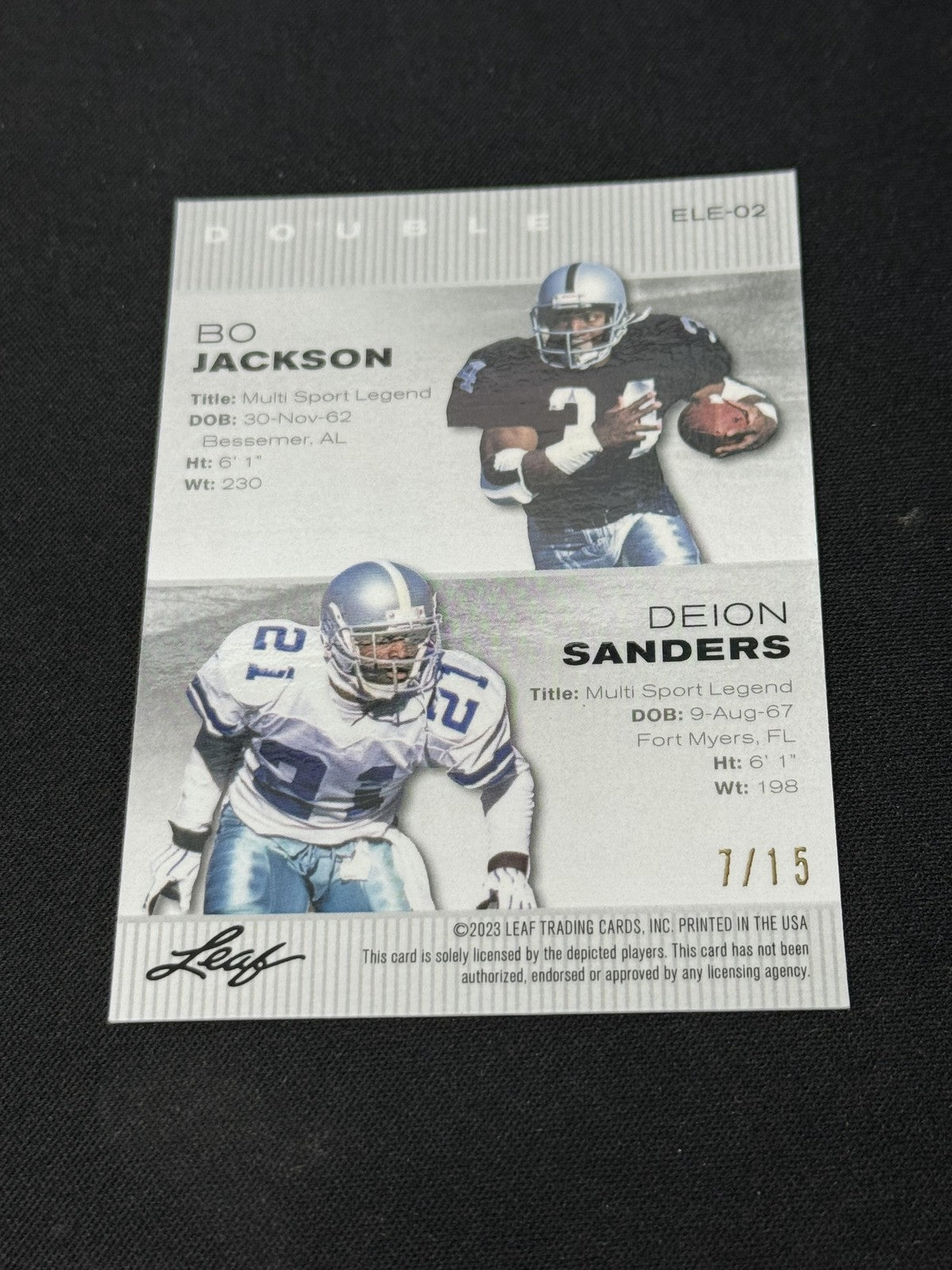 Bo Jackson Deion Sanders 2023 LEAF Metal Duals Purple /15 RC
