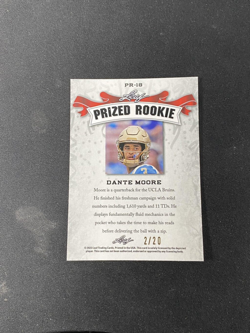 Dante Moore 2023 Leaf Metal Prized Rookie Blue Wave /20 RC Oregon Ducks