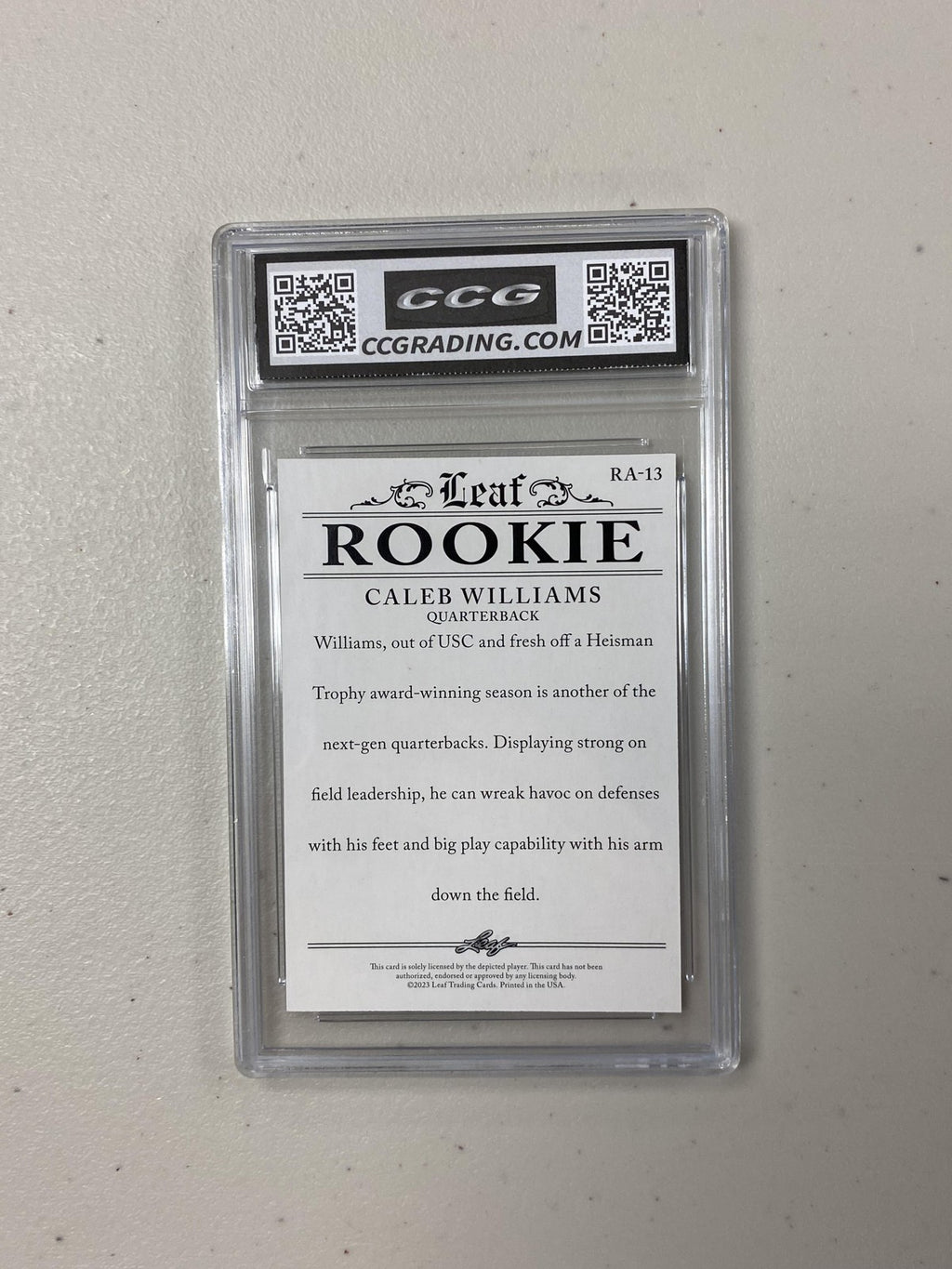 Caleb Williams 2023 Leaf Rookie Achievement RA-13 CCG 10 Rookie