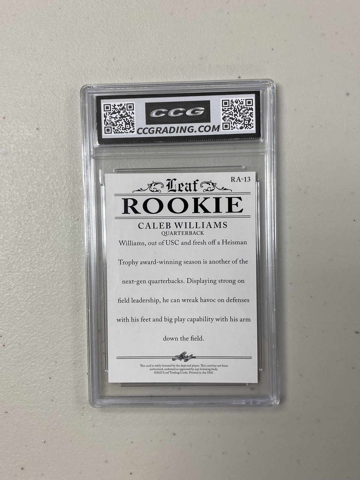 Caleb Williams 2023 Leaf Rookie Achievement RA-13 CCG 10 Rookie