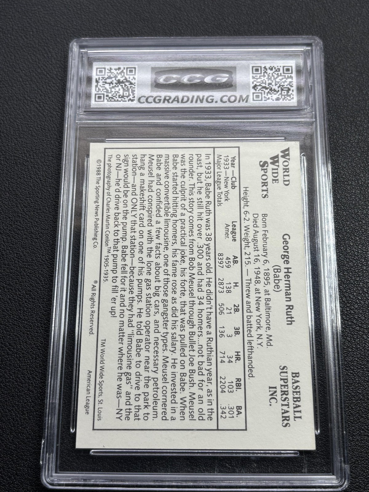 Babe Ruth 1988 American All Stars Sporting News CCG Gem 10