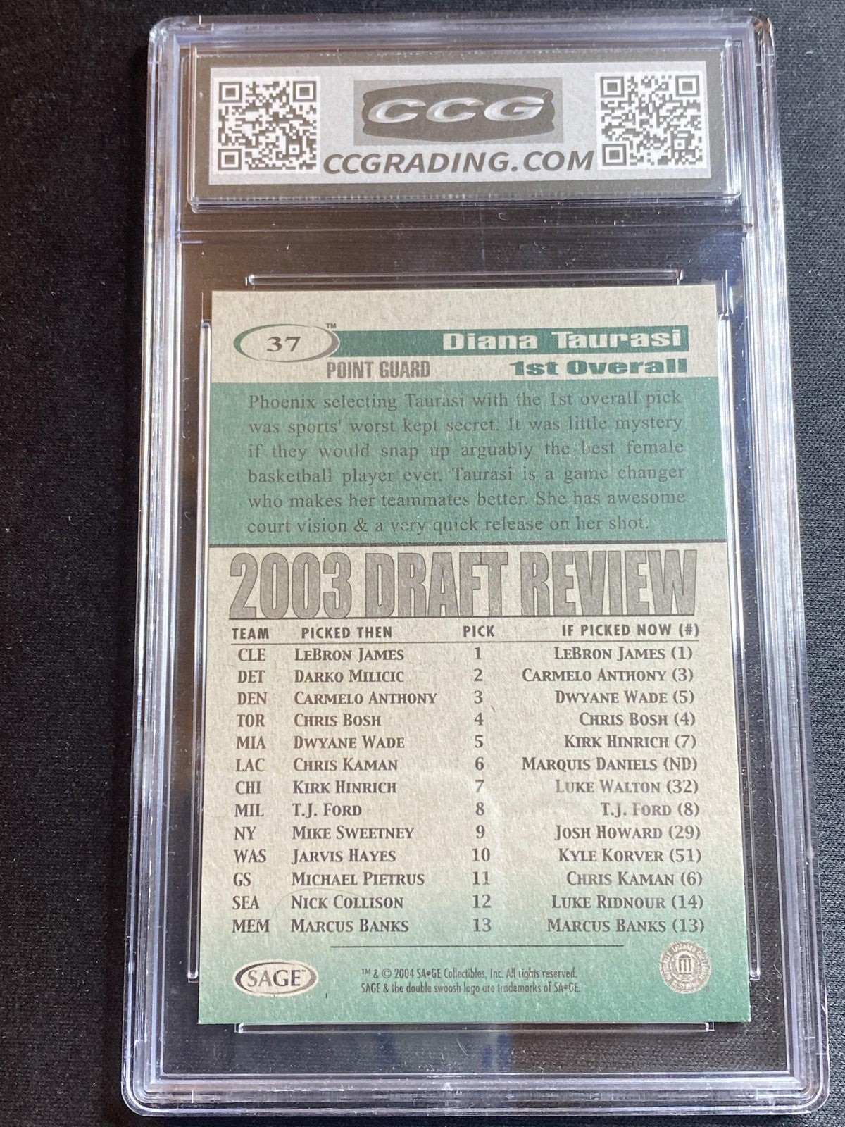Diana Taurasi 2004 Sage SAGE HIT 37 CCG 10 RC