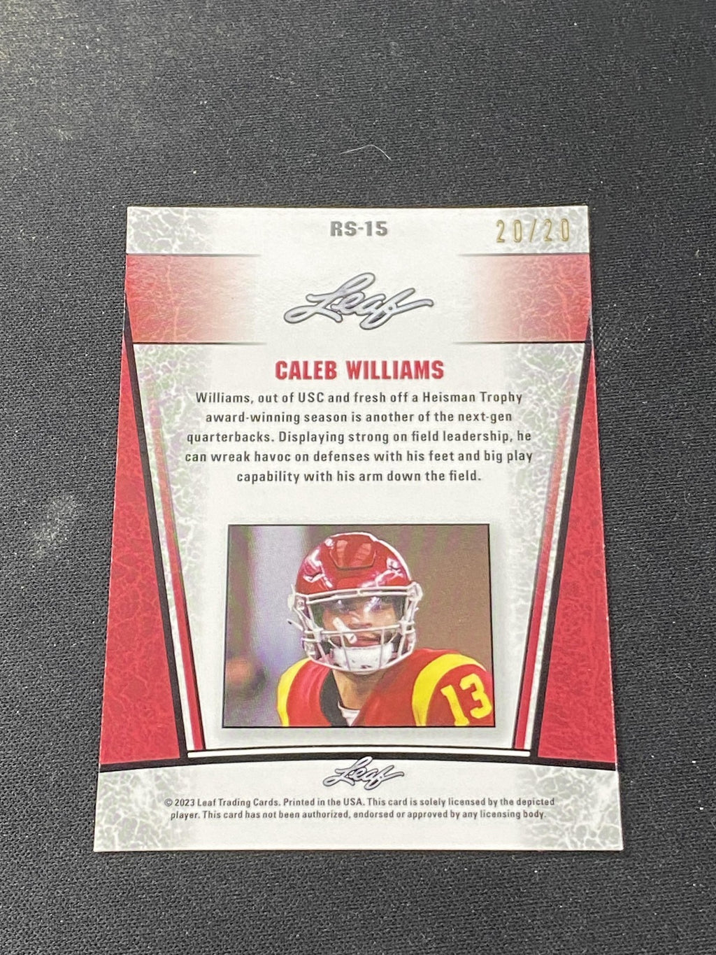 Caleb Williams 2023 Leaf Metal Rookie Blue /20 RC