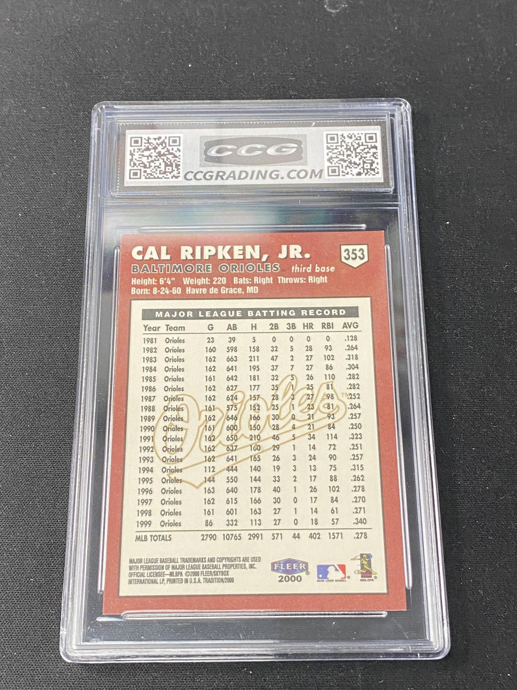 Cal Ripken, Jr. 2000 Fleer Tradition CCG 10 Baltimore Orioles Rookie