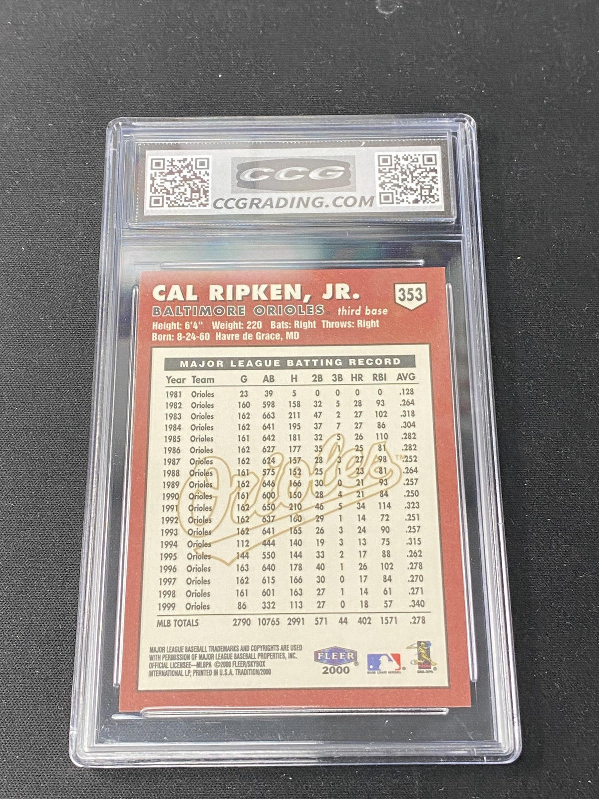 Cal Ripken, Jr. 2000 Fleer Tradition CCG 10 Baltimore Orioles Rookie