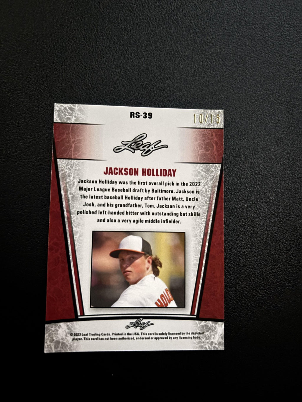 Jackson Holliday 2023 Leaf Metal Rookie RS39 Purple /15 RC