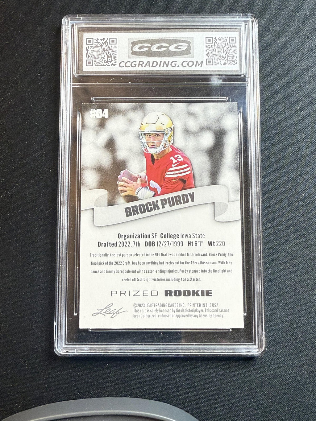 Brock Purdy 2023 Leaf Prized Rookie CCG 10 RC