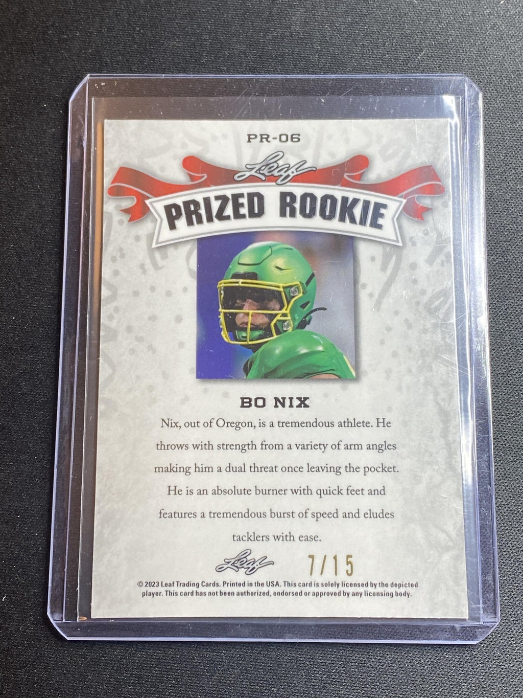 Bo Nix 2023 Leaf Prized Metal Rookie PR06 Purple /15 RC