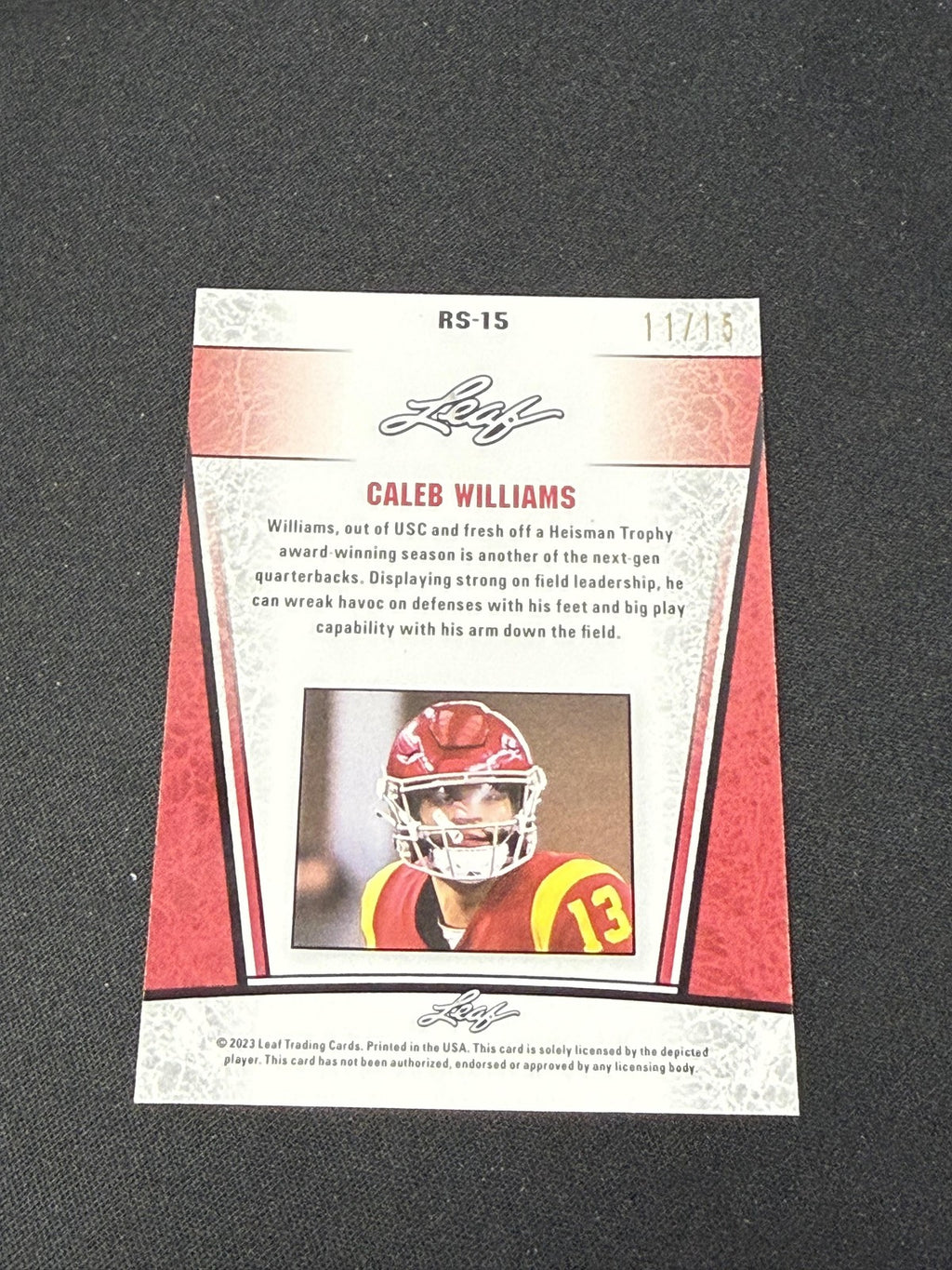 Caleb Williams 2023 Leaf Metal Rookie Purple /15 RC Bears