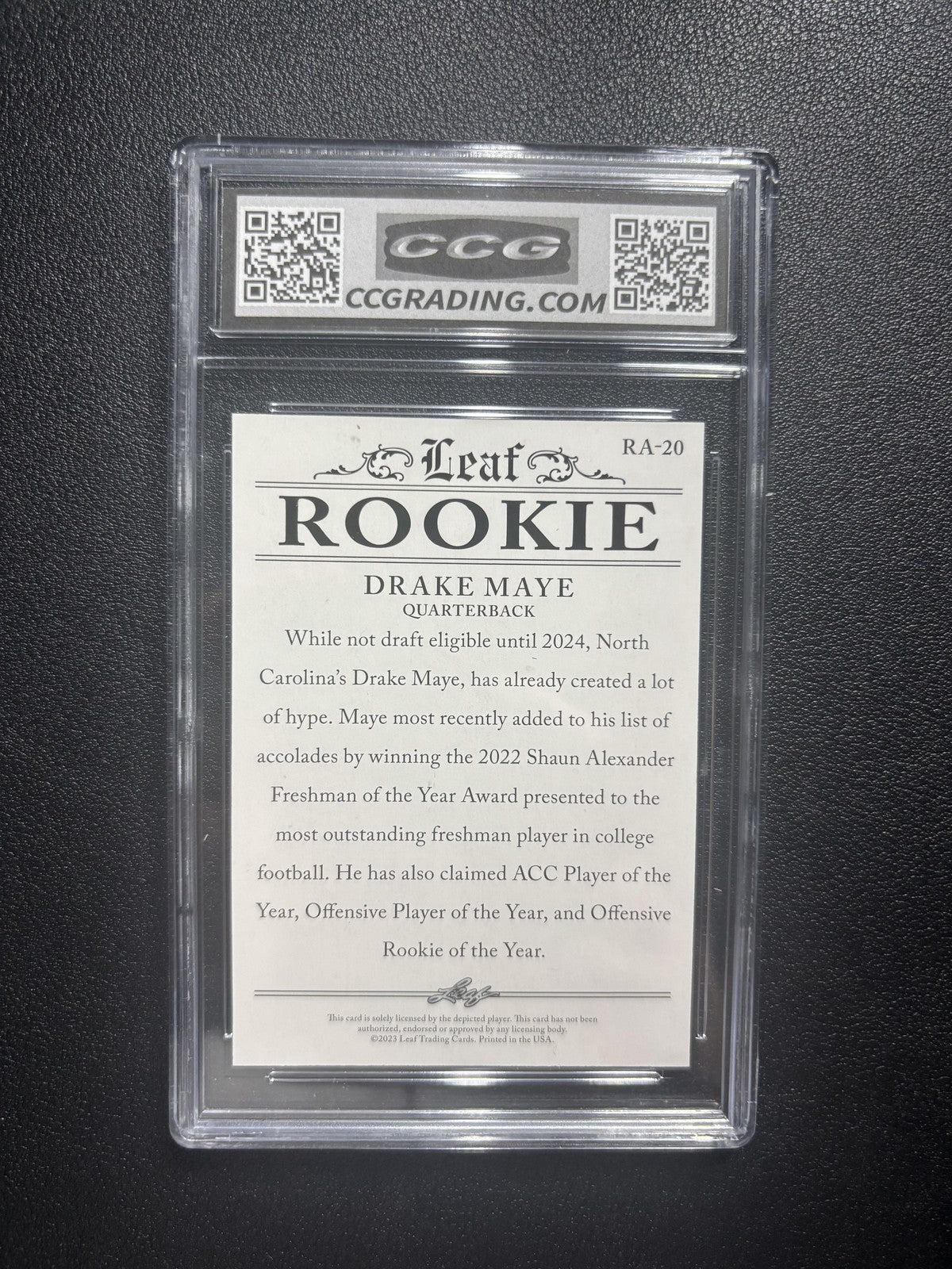 Drake Maye 2023 Leaf Rookie Achievements CCG 10 RC