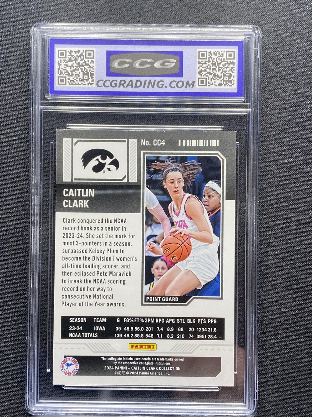 Caitlin Clark 2024 Panini Caitlin Clark Collection CC4 Season Ticket CCG 10 RC