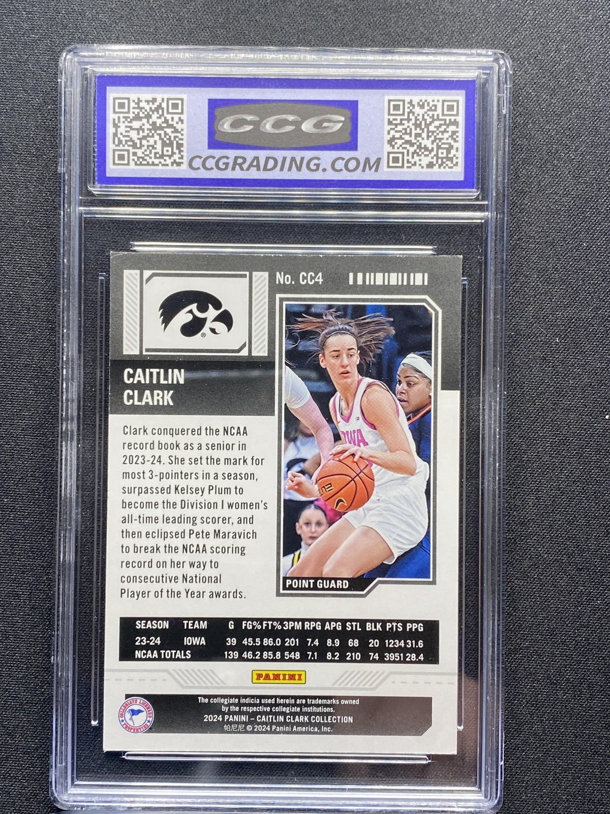 Caitlin Clark 2024 Panini Caitlin Clark Collection CC4 Season Ticket CCG 10 RC