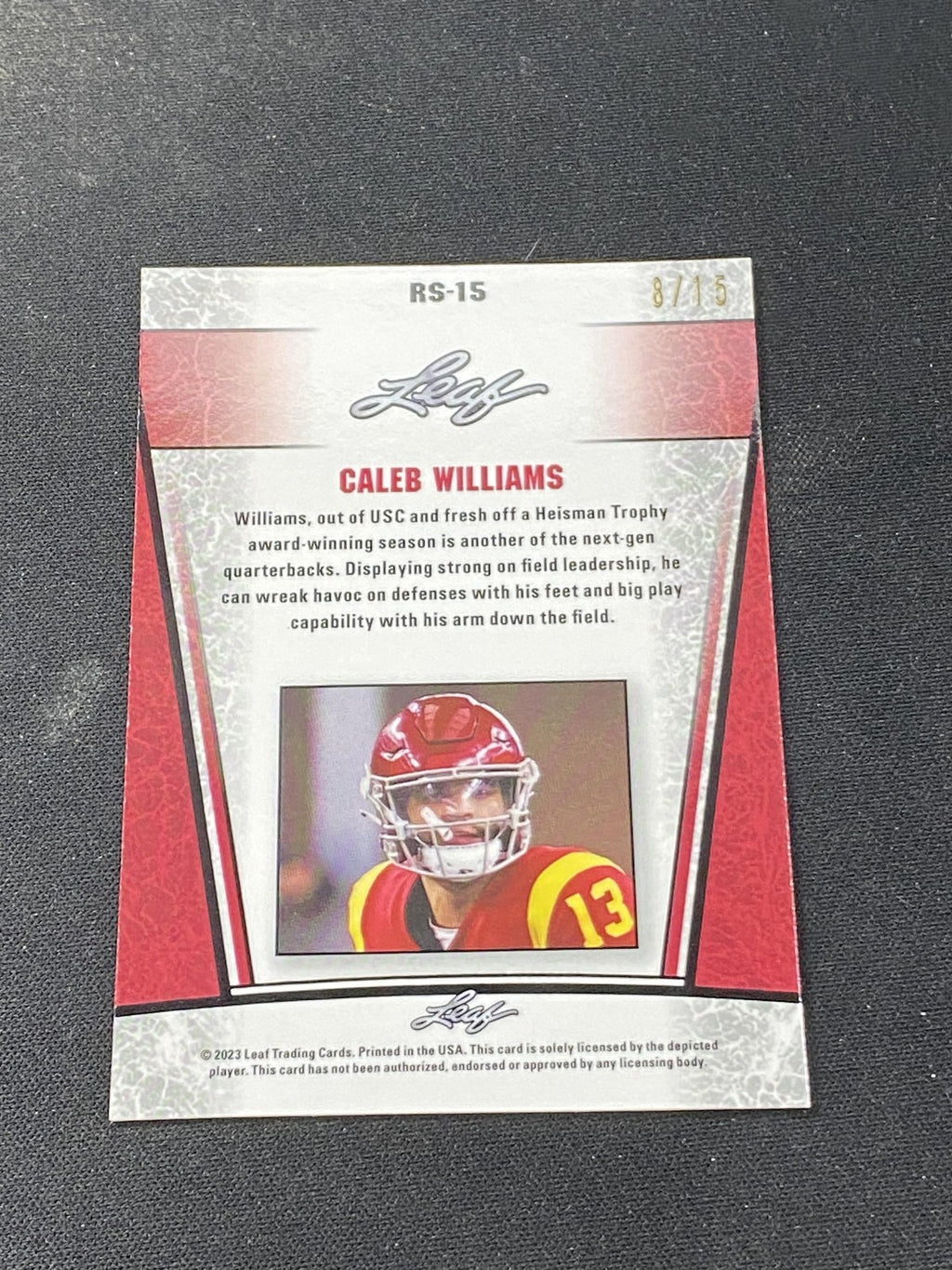 Caleb Williams 2023 Leaf Metal Rookie Purple /15 RC