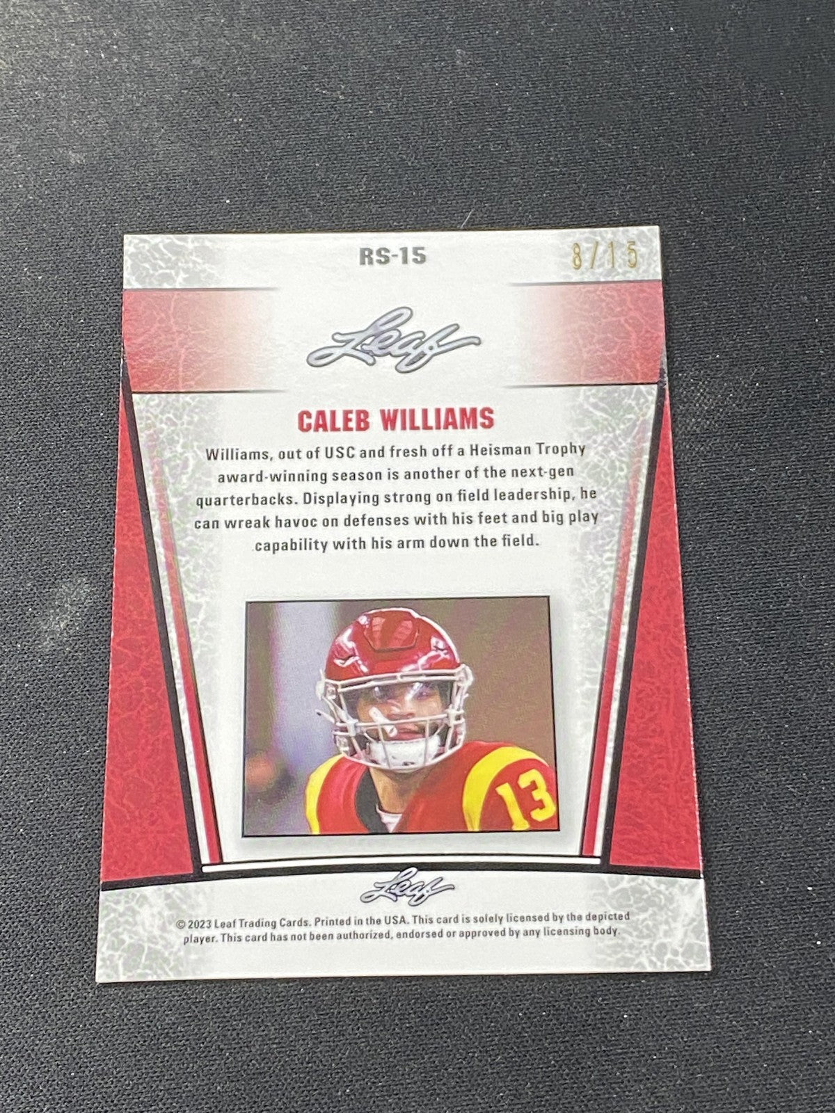 Caleb Williams 2023 Leaf Metal Rookie Purple /15 RC