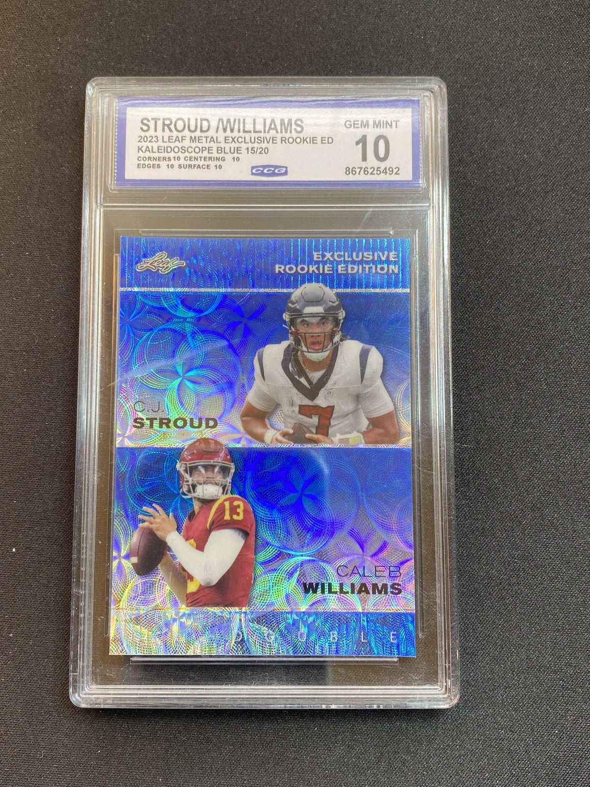 CJ Stroud/Caleb Williams 2023 Leaf Metal Rookie Kailedoscope Blue #/20 CCG 10