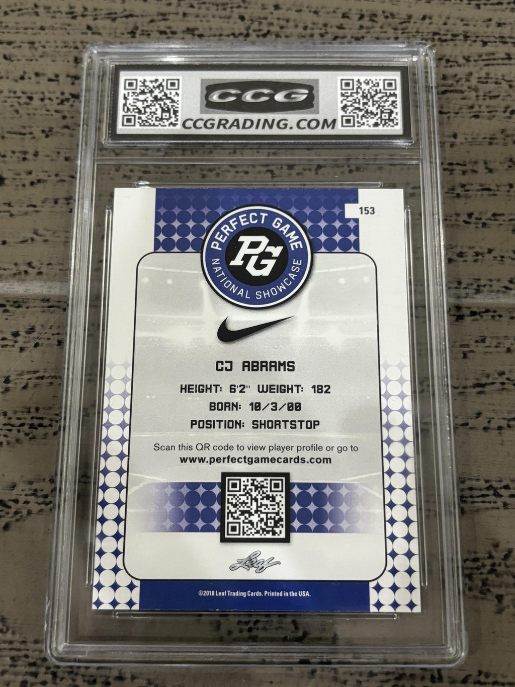 CJ Abrams 2018 Leaf Perfect Game CCG 10 RC